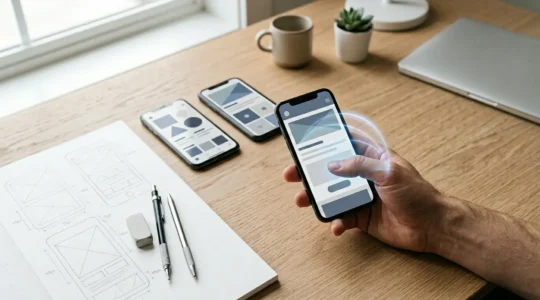 Interface mobile avec zones de navigation optimisées pour le confort du pouce sur smartphone