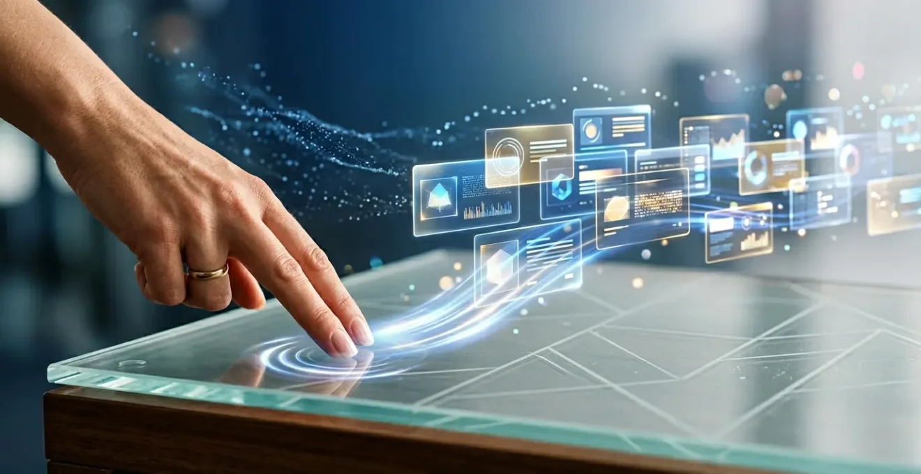 Interface tactile moderne avec gestes de swipe sur produits en ligne