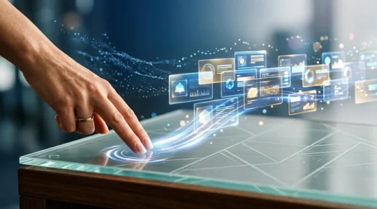 Interface tactile moderne avec gestes de swipe sur produits en ligne