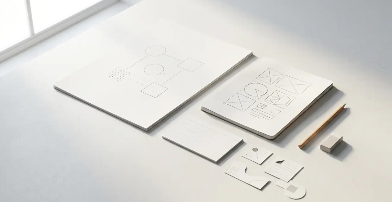 Composition stratégique d'éléments visuels illustrant l'impact de la hiérarchie sur l'attention de l'utilisateur