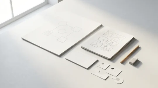Composition stratégique d'éléments visuels illustrant l'impact de la hiérarchie sur l'attention de l'utilisateur