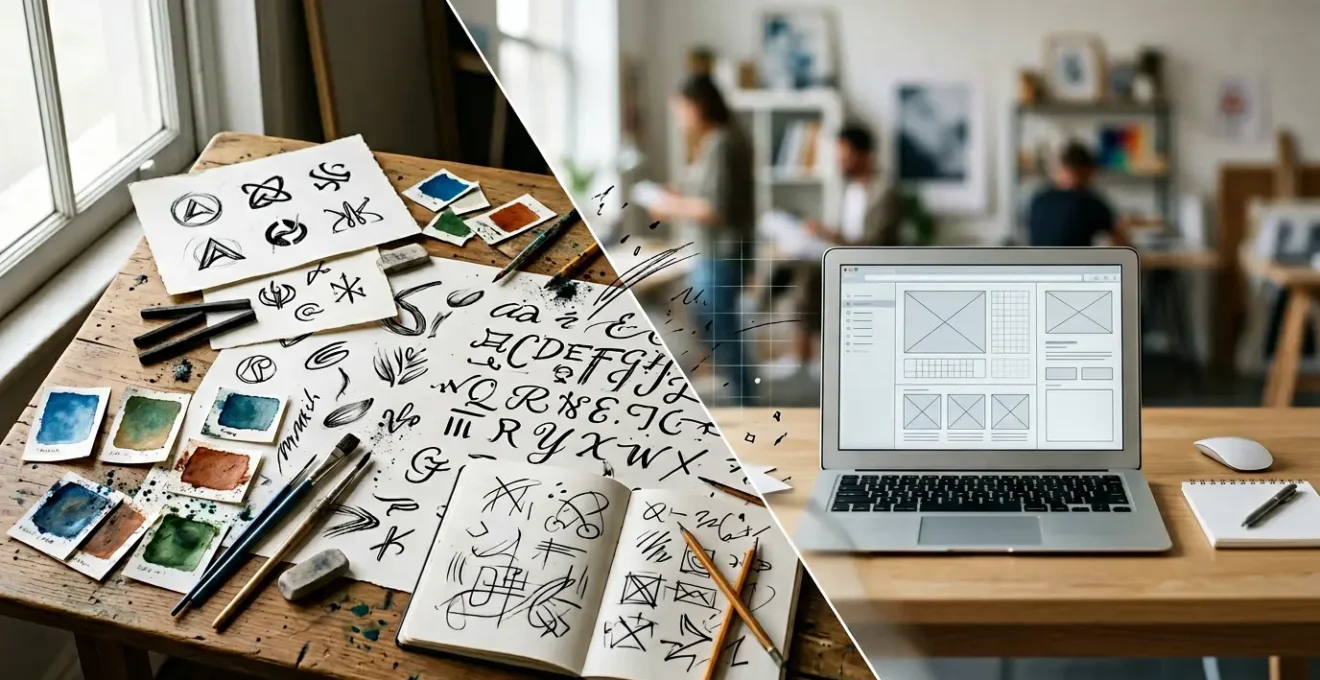 Contraste visuel entre création authentique et standardisation numérique dans l'identité de marque