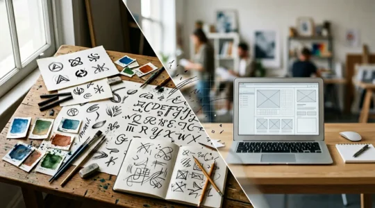 Contraste visuel entre création authentique et standardisation numérique dans l'identité de marque