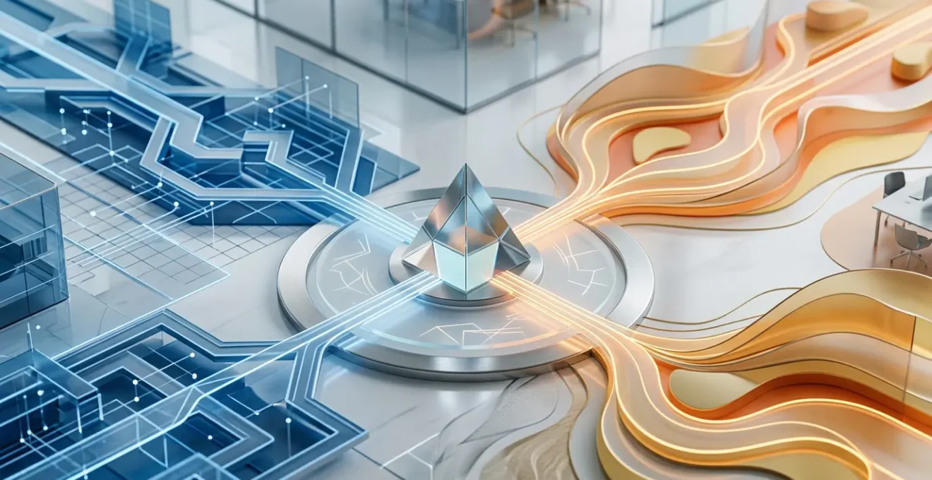 Interface de navigation web adaptative avec deux parcours utilisateurs distincts dans un environnement professionnel moderne