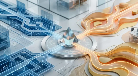 Interface de navigation web adaptative avec deux parcours utilisateurs distincts dans un environnement professionnel moderne