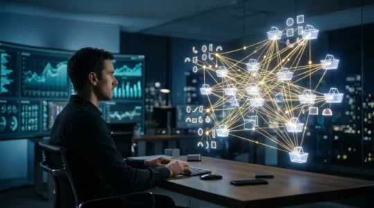 Dashboard analytique de données e-commerce montrant une progression des ventes croisées avec éléments visuels de produits complémentaires