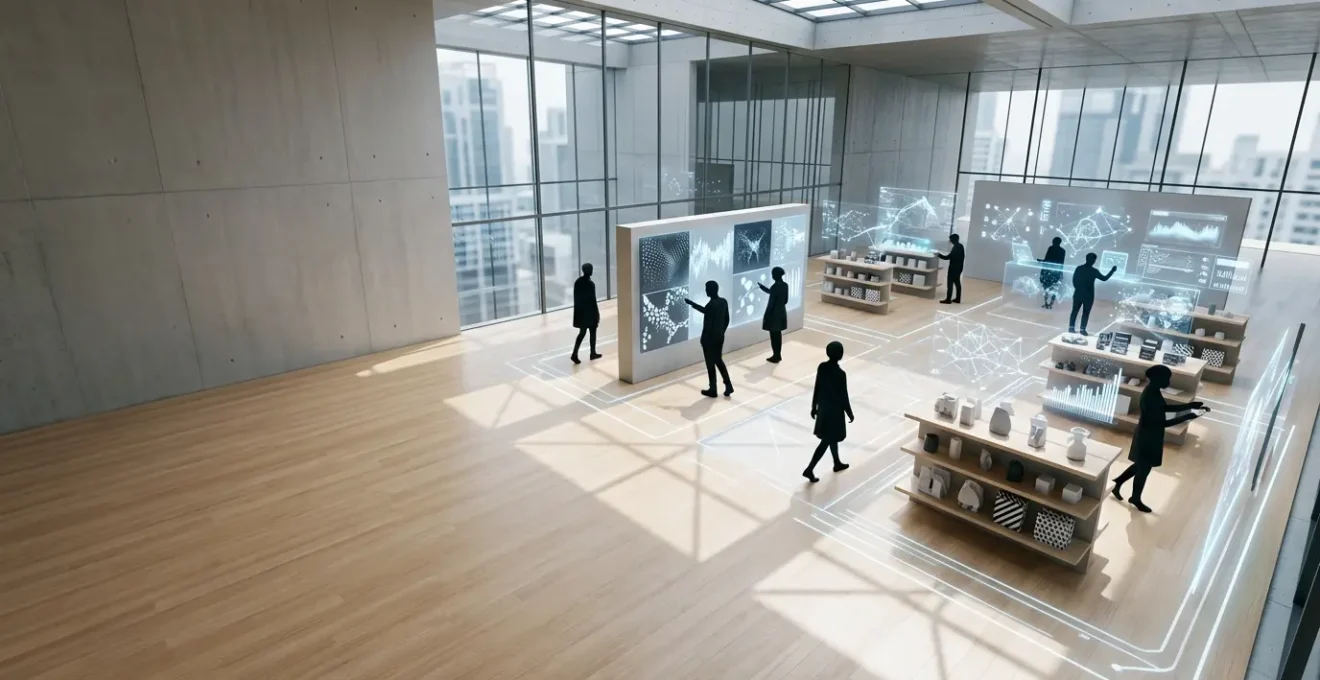 Vue d'ensemble moderne d'un commerce unifié mélangeant univers digital et physique