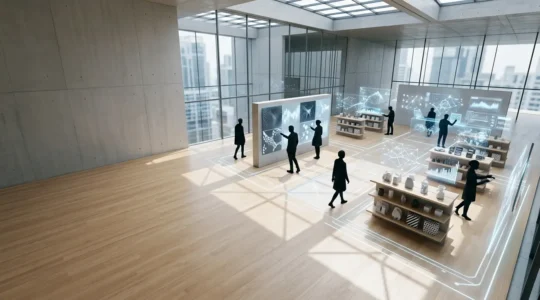 Vue d'ensemble moderne d'un commerce unifié mélangeant univers digital et physique