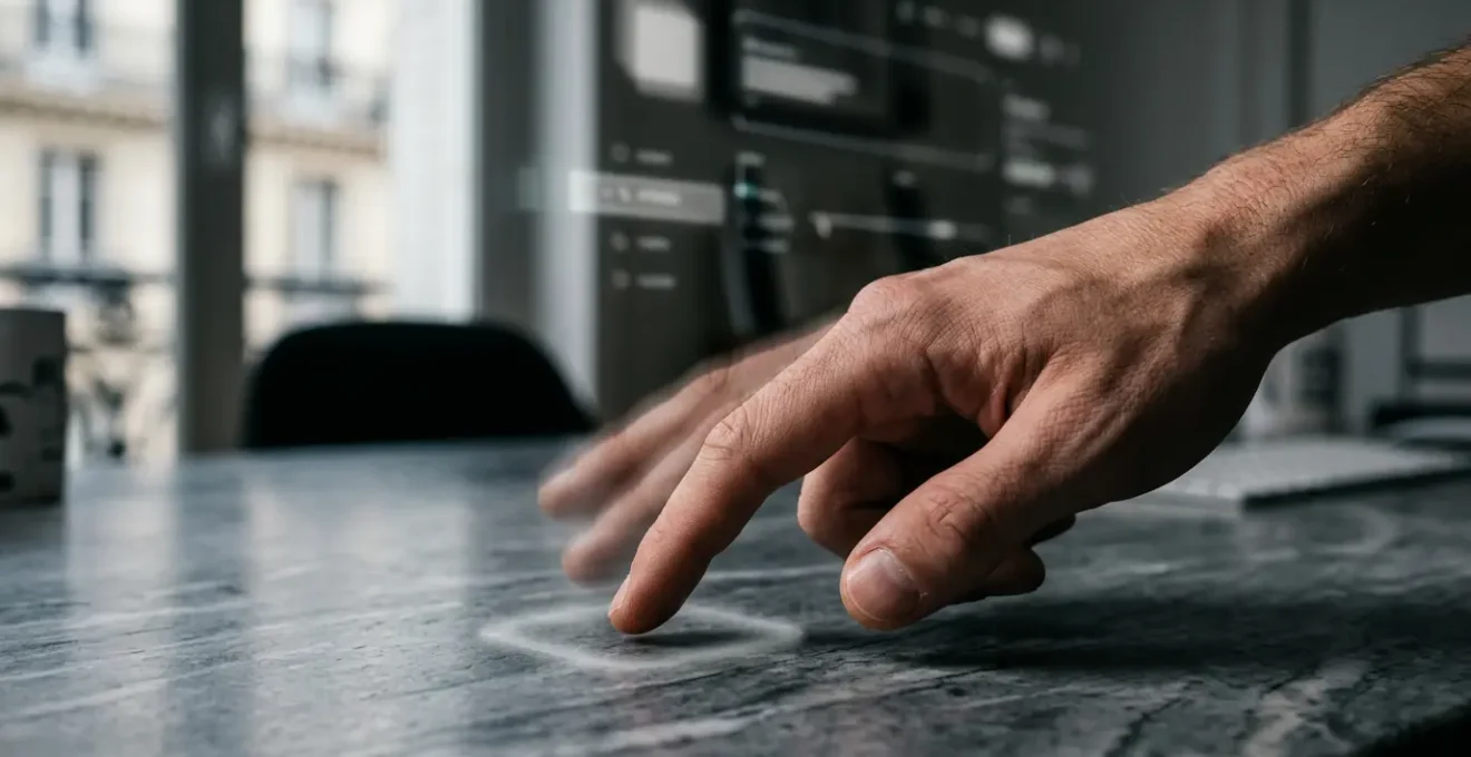 Main pointant vers un bouton fantôme non cliquable sur un écran d'interface utilisateur