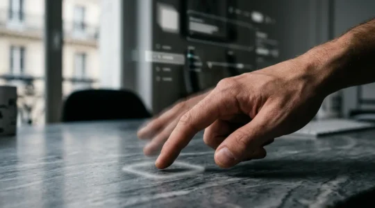 Main pointant vers un bouton fantôme non cliquable sur un écran d'interface utilisateur