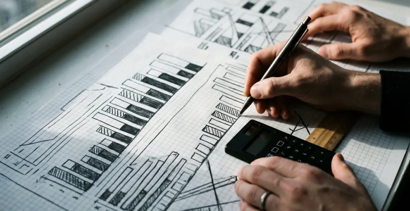 Tableau comparatif manuscrit sur papier millimétré montrant les économies de temps entre prototypage et développement