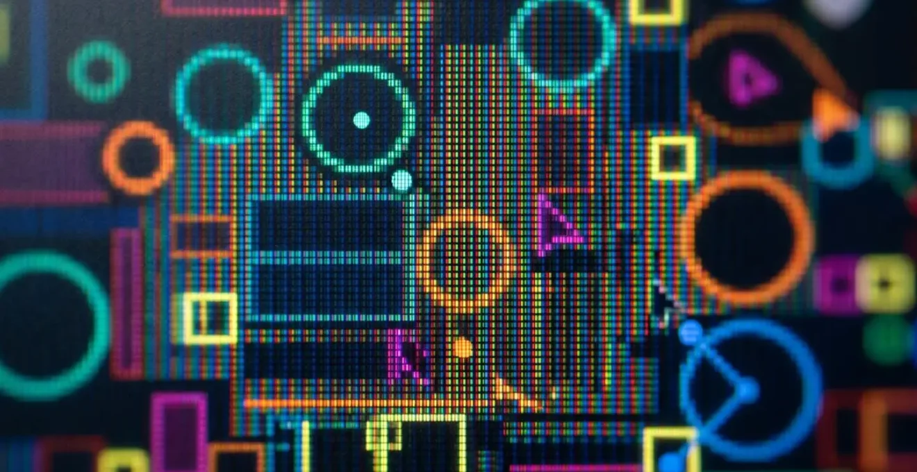 Vue macro d'un écran d'ordinateur montrant une interface de design collaborative avec curseurs multiples