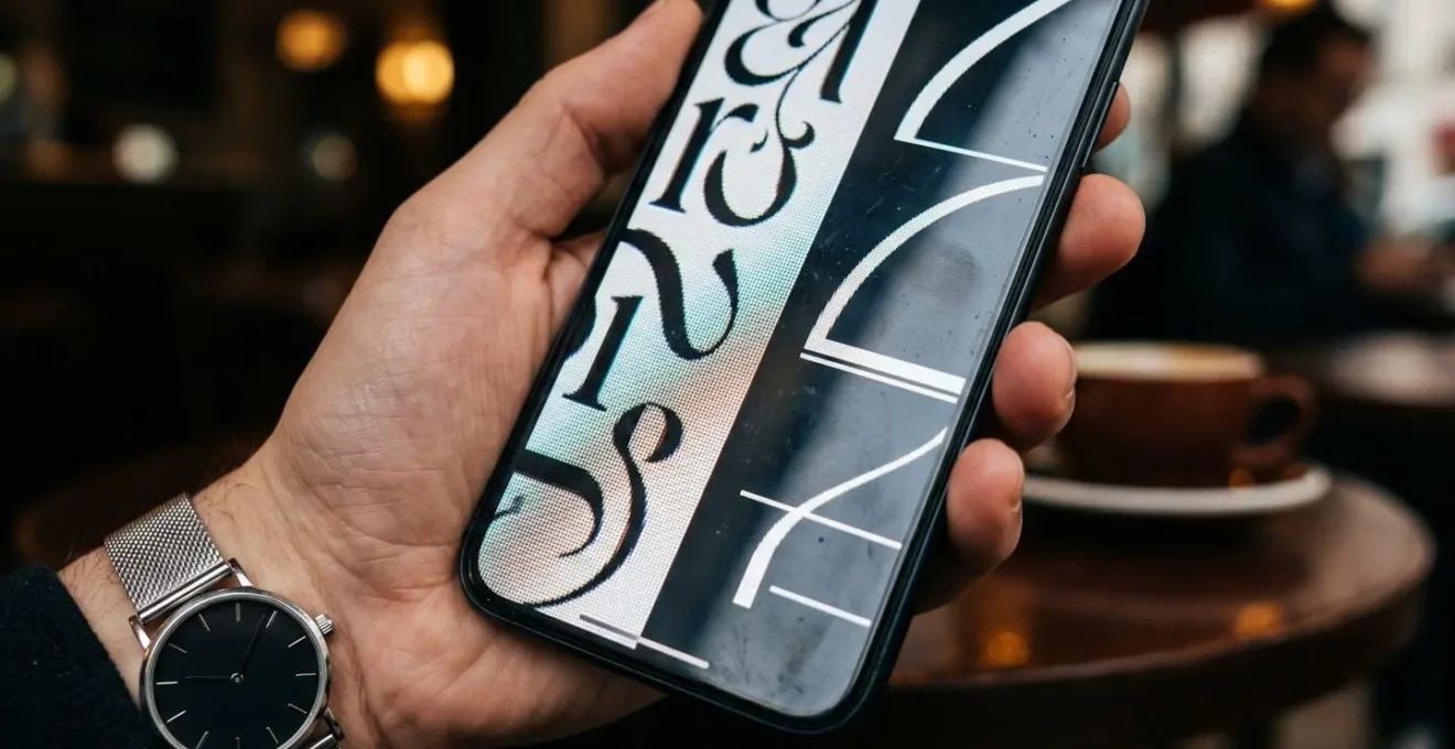Comparaison visuelle de la lisibilité entre polices serif et sans-serif sur écran mobile professionnel