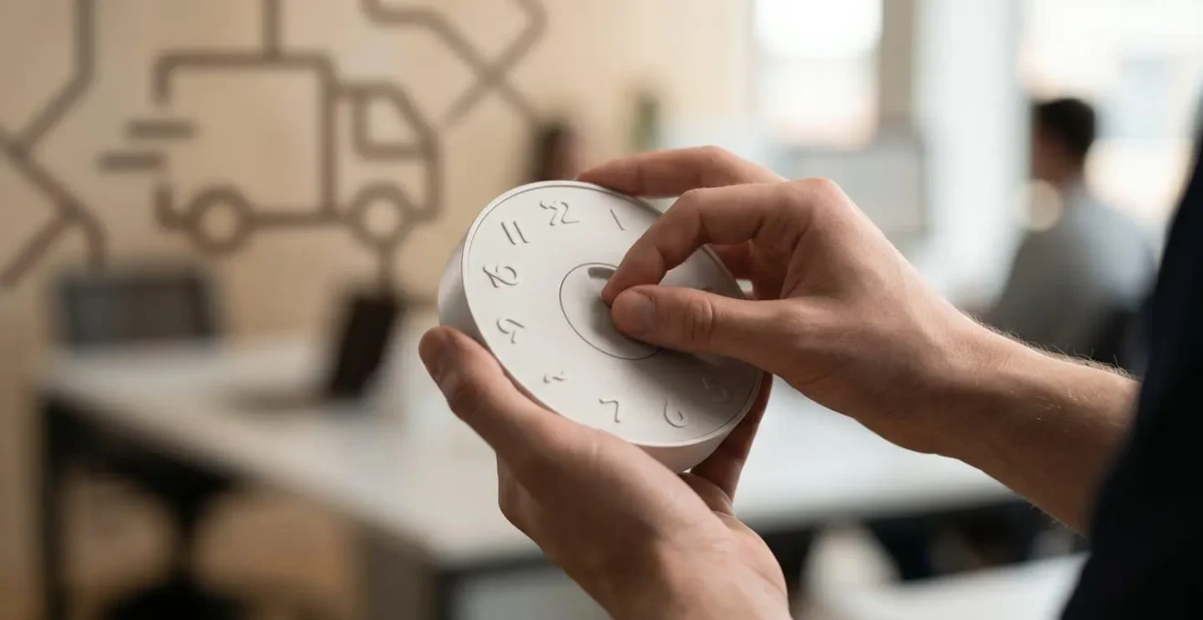 Horloge moderne avec symboles de livraison et carte de France en arrière-plan