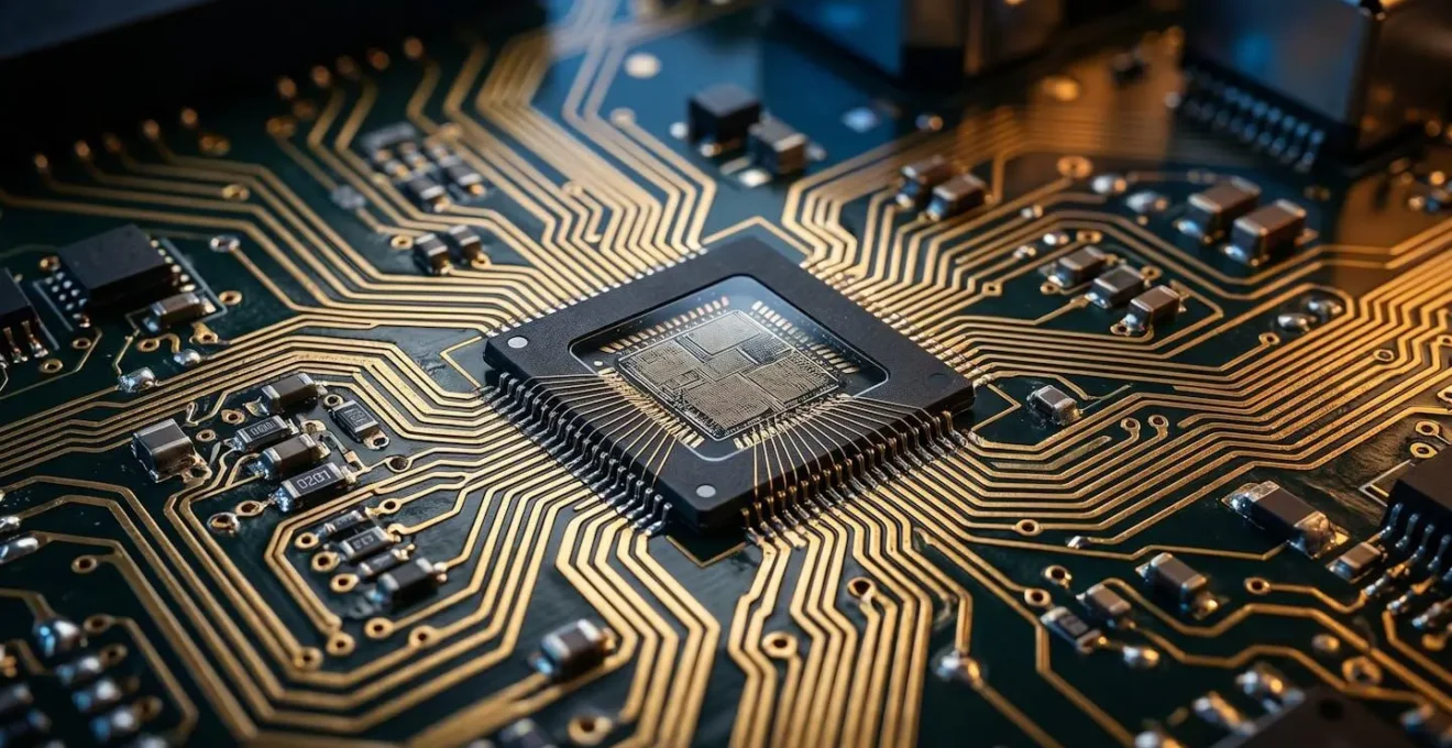 Macro photographie de circuits électroniques interconnectés symbolisant l'automatisation des processus métier