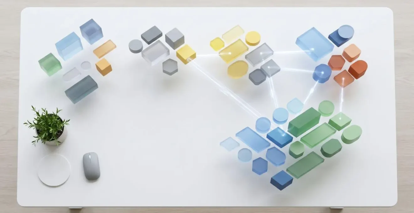 Espace de travail moderne montrant une interface adaptative avec des éléments de navigation contextuels