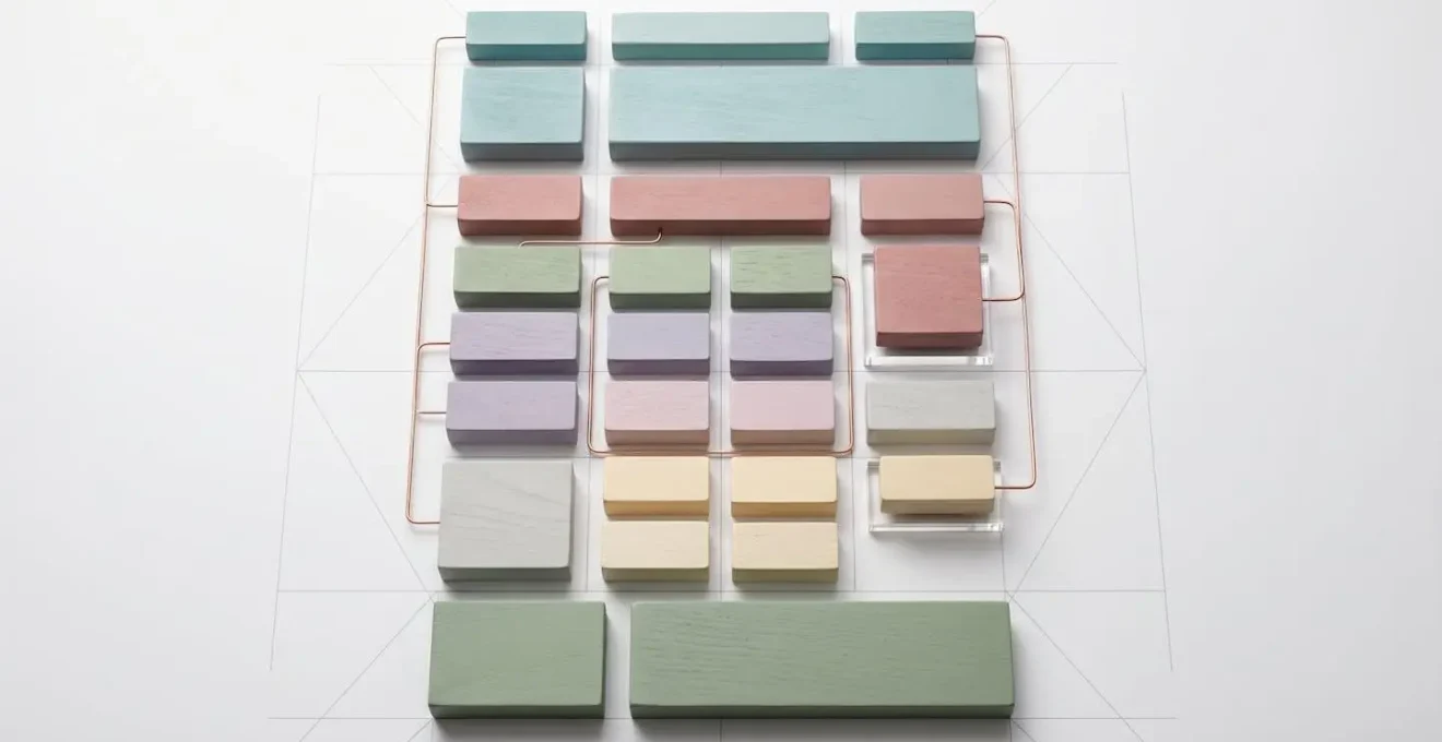Représentation visuelle abstraite de l'architecture sémantique d'une page web avec des blocs colorés interconnectés