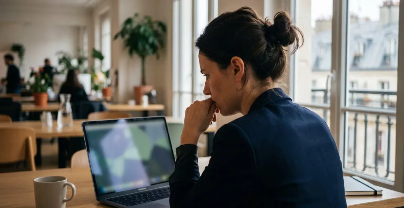 Vue subjective d'un utilisateur analysant rapidement une interface web B2B lors d'un test de perception